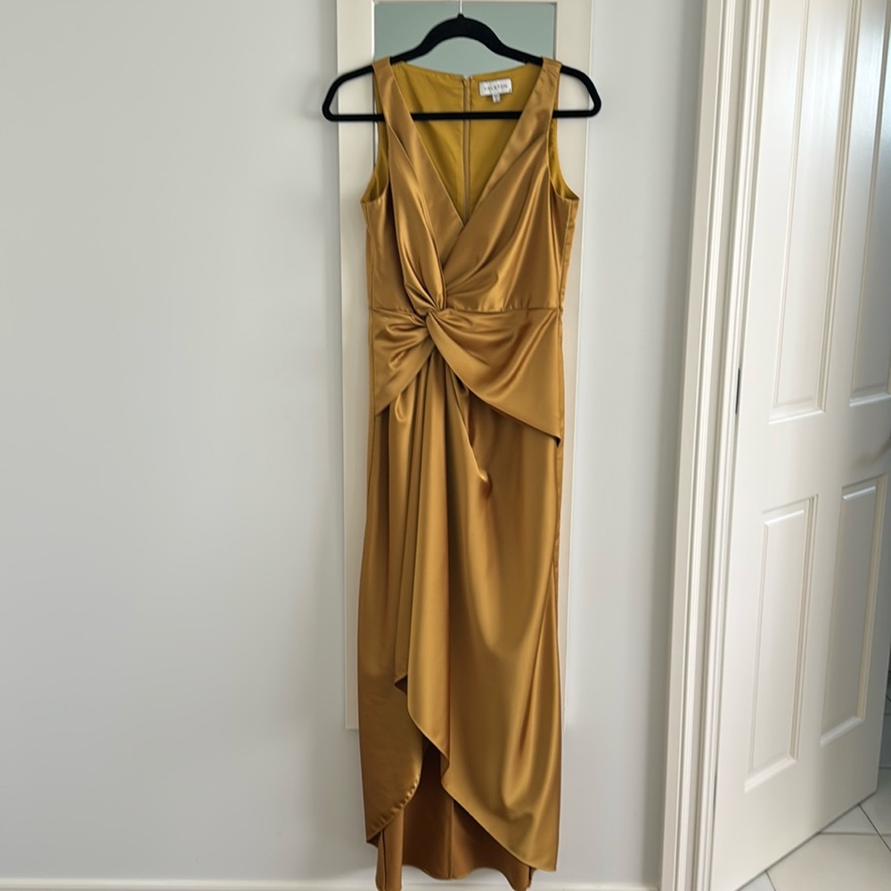 Gold satin evening dress